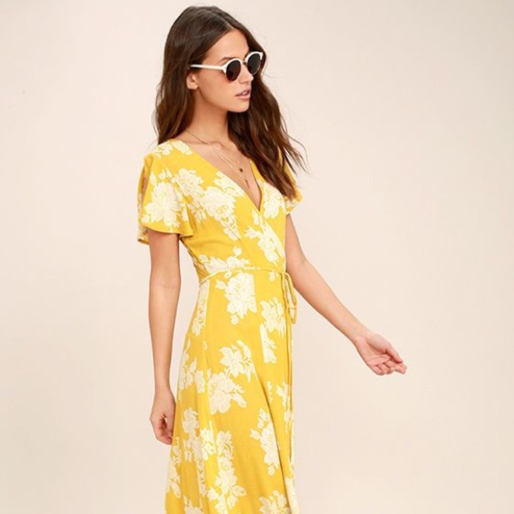 💐 Lulu’s Heart of Marigold Yellow Wrap Maxi Dress